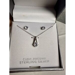 PRIMROSE Sterling Silver Cubic Zirconia Pendant Necklace & Earrings Set NIB